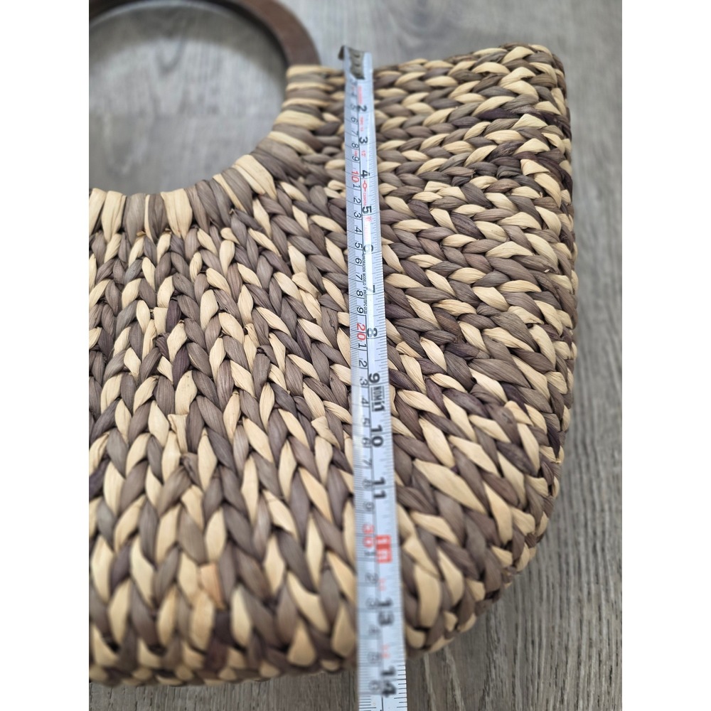 The Limited Woven Straw Tote Womens Medium Brown Tan Wood Handle Boho - Picture 6 of 16